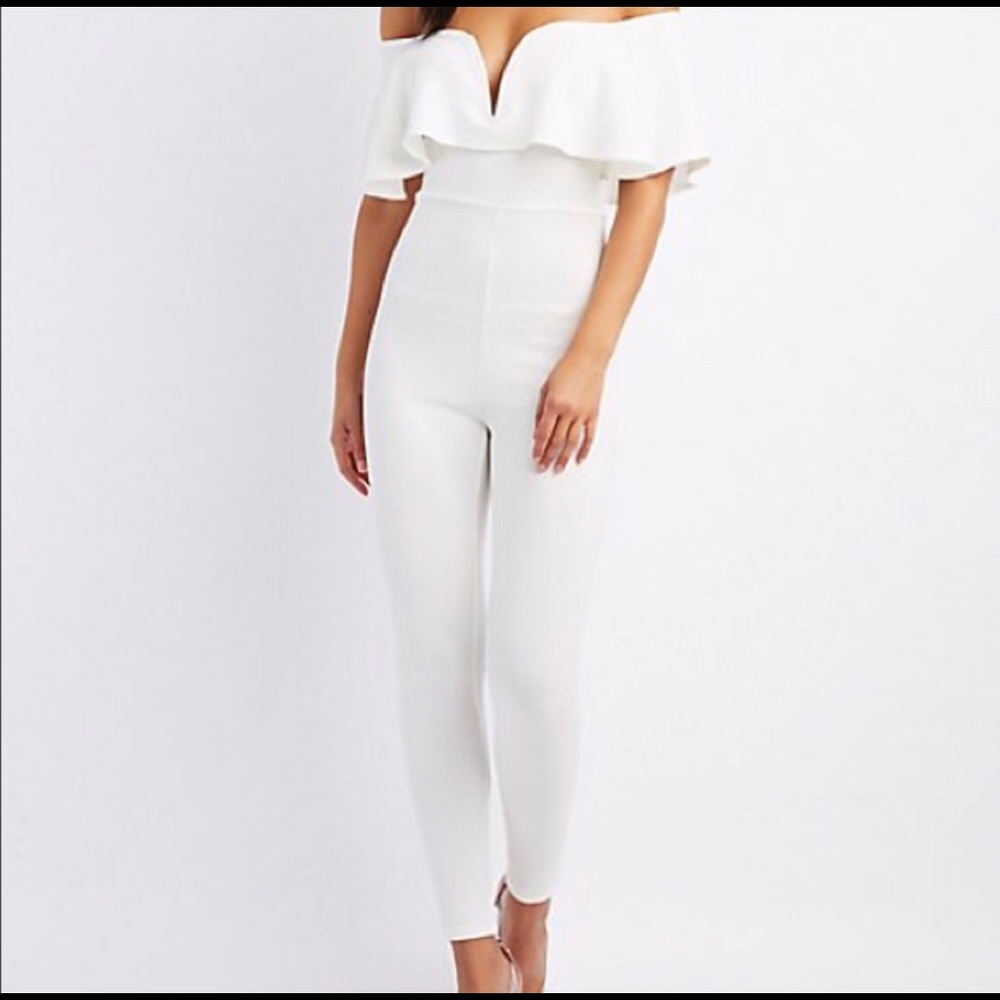White off the shoulder jumpsuit